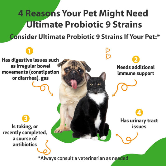 Pet Wellbeing - Ultimate Probiotic 9 Strains For Cats And Dogs - Natural Support For Digestion And Urinary Tract Health 160 Grams