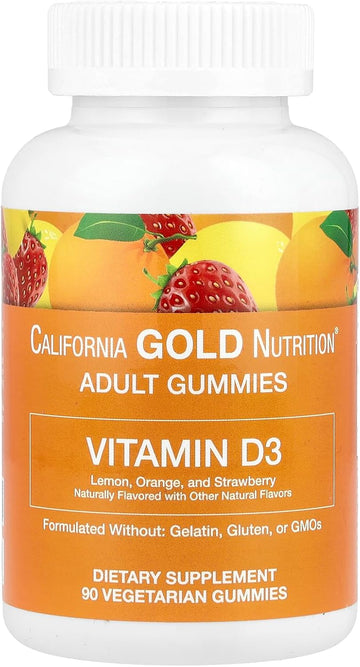 California Gold Nutrition Vitamin D3 Gummies, Lemon, Orange, And Strawberry, 2,000 Iu, 90 Gummies (1,000 Iu Per Gummy)