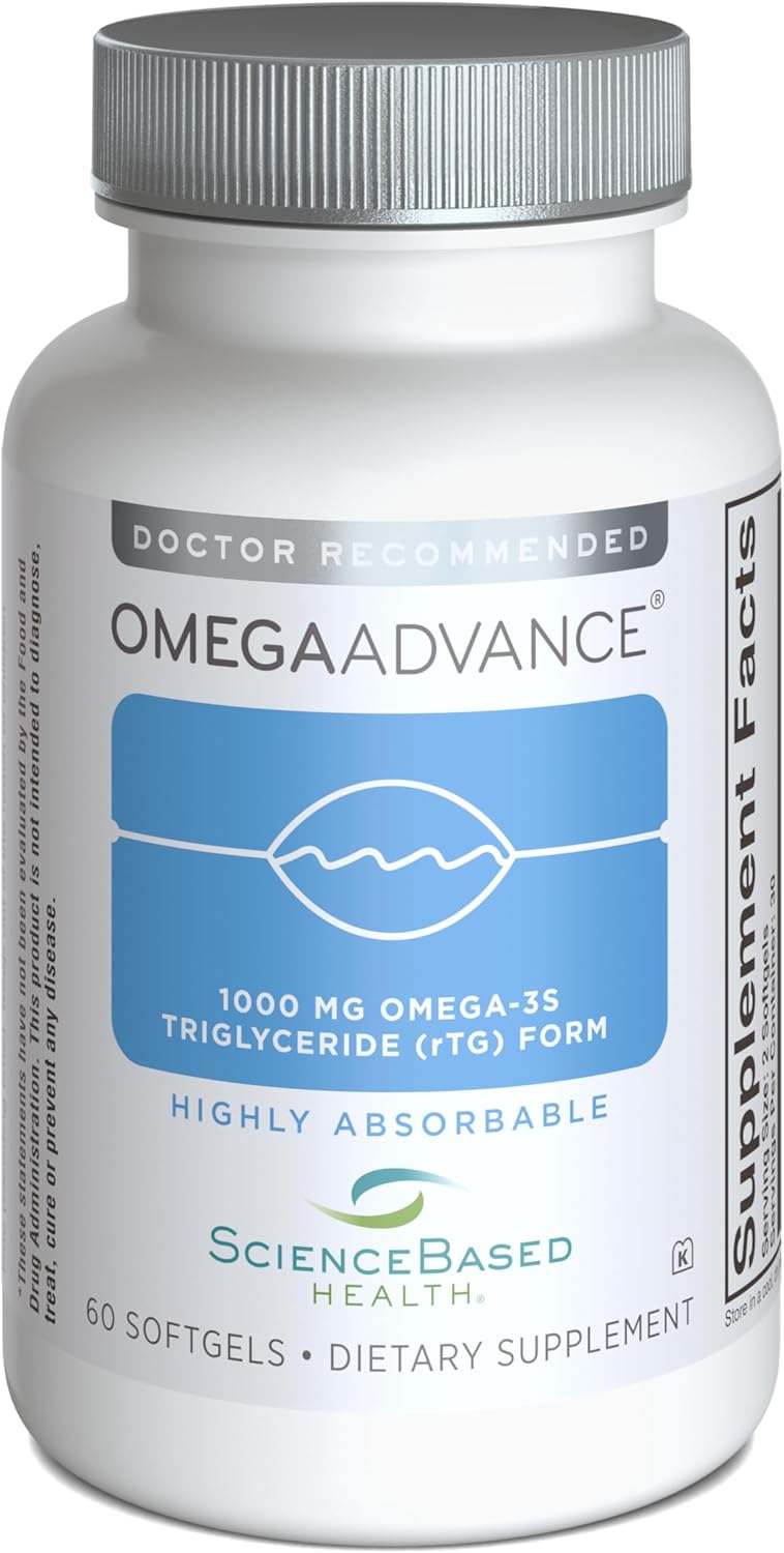 Omegaadvance Omega-3 Fish Oil – Triglyceride Form With 1000 Mg Epa & Dha – Plus Lutein & Zeaxanthin – Supports Heart, Brain Health And Eye Health – Lemon Coated – 60 Softgels