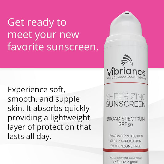 Vibriance Sheer Zinc Face Sunscreen Spf 50 - Sensitive Skin Friendly, Skin Rejuvenation, Clear Zinc Oxide Sunscreen, Face & Neck, Broad Spectrum - 1.7 Fl Oz (50 Ml)