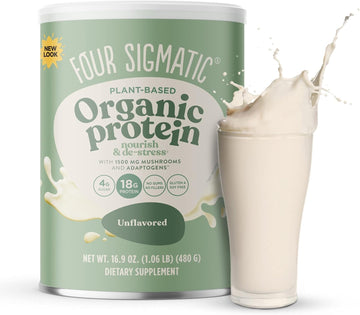 Four Sigmatic Organic Plant-Based Protein Powder Unflavored Protein with Lion?s Mane, Chaga, Cordyceps and More | Clean Vegan Protein Elevated for Brain Function and Immune Support | 16.9 oz