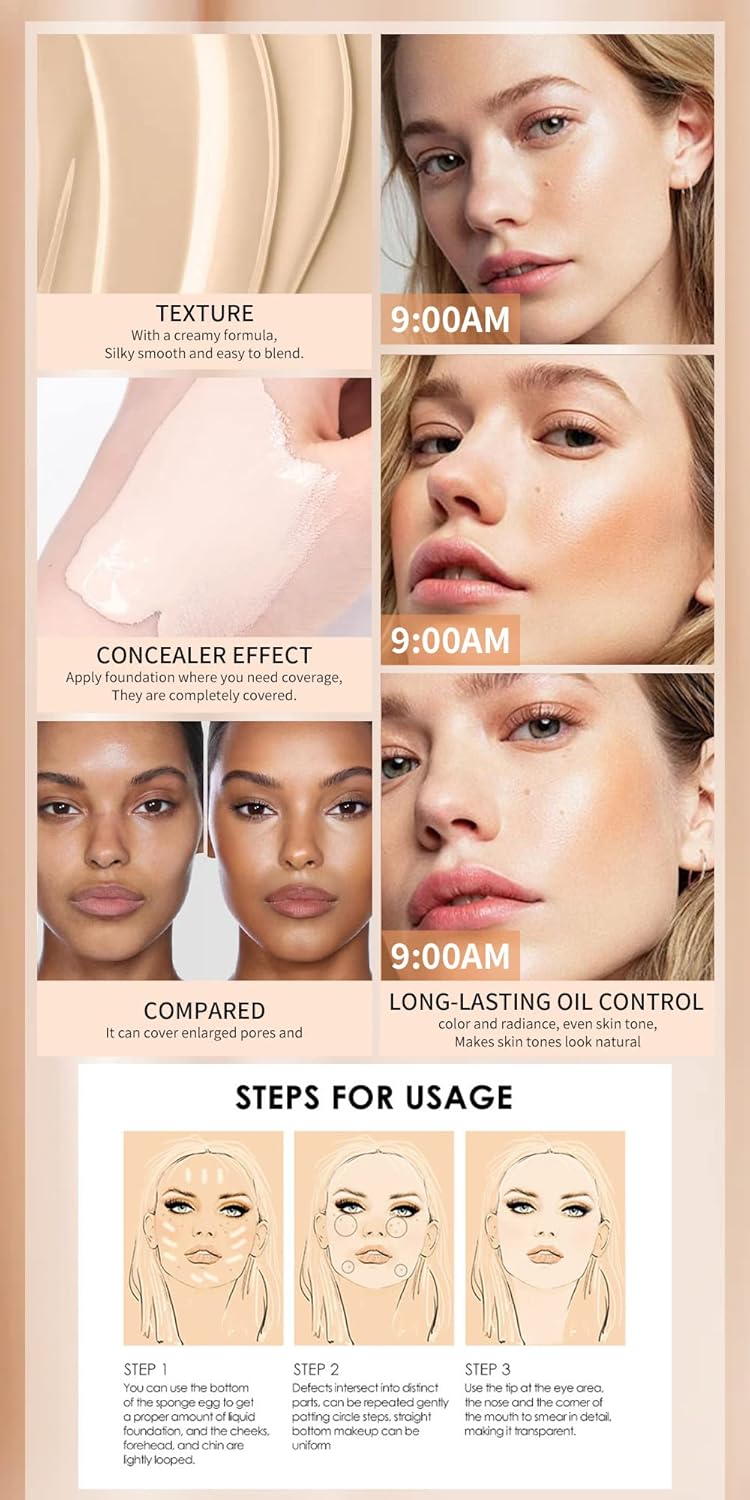 Julystar Make Up, Moisturize, Repair Foundation Make-Up, Waterproof, Long-Lasting, Concealer, Liquid Foundation, Beauty Makeup (01#), 30 G (Pack Of 1)