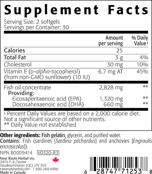 NEW ROOTS HERBAL Wild Omega-3, 900mg, EPA 600mg DHA 330 mg (60 Softgel