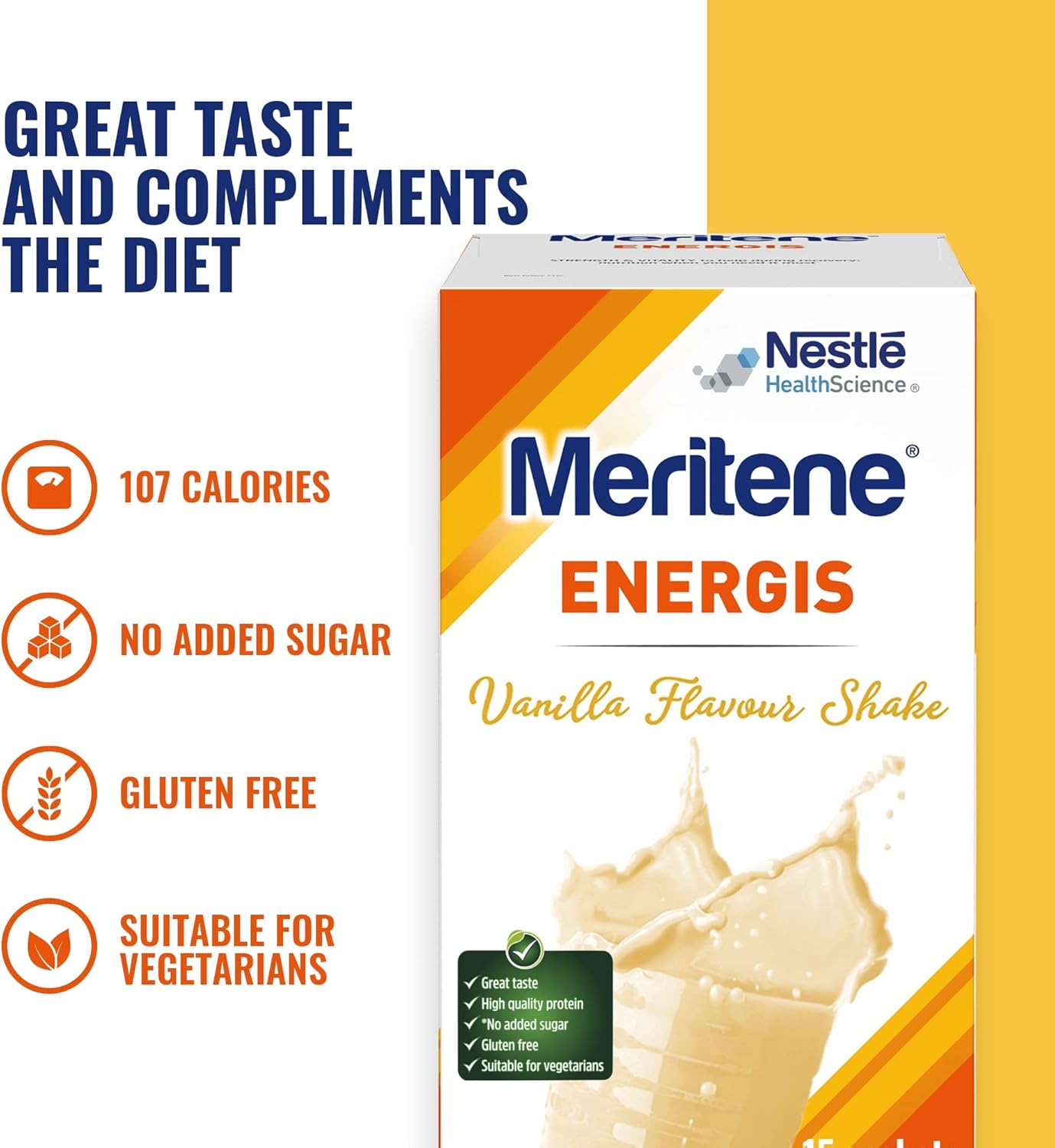 Meritene Energis Vanilla Protein Shake | 30g Powder Sachets, Pack of 15 | Nutritional Support Mix with Proteins and Minerals | With Vitamin D, B & K : Amazon.co.uk: Health & Personal Care