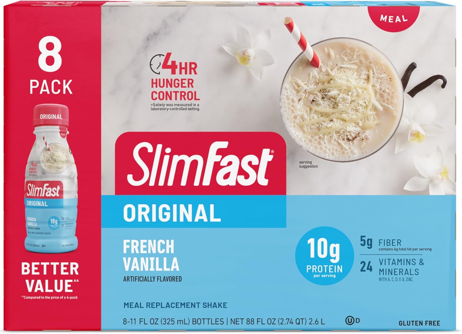 Slimfast Meal Replacement Shake, Original French Vanilla, 10G Of Ready To Drink Protein For Weight Loss, 11 Fl. Oz Bottle, 8 Count