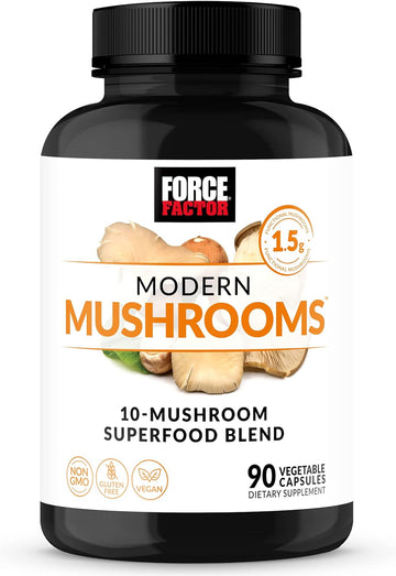 Force Factor Modern Mushrooms Capsules, Mushroom Supplement With Lions Mane, Turkey Tail, & Cordyceps To Support Energy, Focus, Immunity, & Digestion, 90 Vegetable Capsules