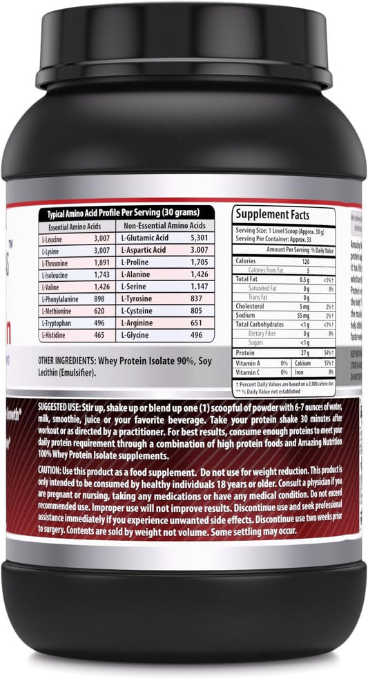 Amazing Formulas Whey Protein Isolate Powder 2 s 27g Protein Per Serving - Clean & Pure Unavored 90% Isolate for Men & Women | Build Muscle Mass & Burn Fat Fast