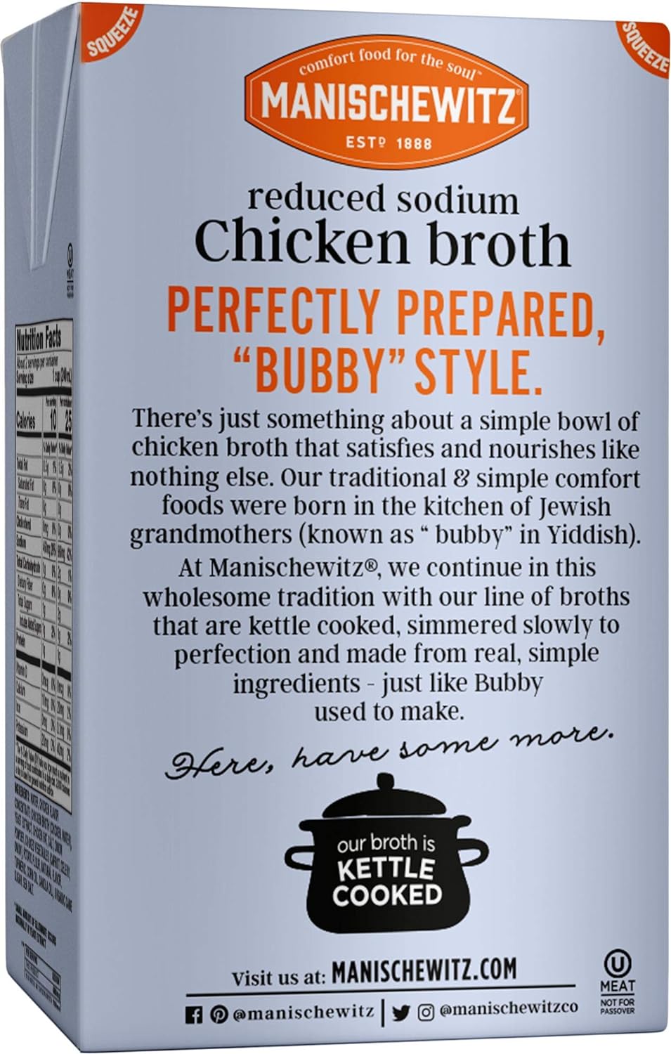 Manischewitz Reduced Sodium Chicken Broth 17oz (3 Pack), Flavorful, Kettle Cooked, Slowly Simmered : Grocery & Gourmet Food