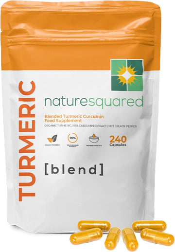 Nature Squared Turmeric [Blend]: Premium Turmeric (2335Mg) And Black Pepper Capsules With 95% Curcumin&Mcts - 240 High Strength Capsules - 8 Month Supply - Vegan - Non Gmo - Gluten Free - Gmp- Uk Made