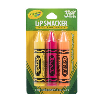Lip Smacker Crayola Crayon Flavored Lip Balm Trio 3-Pack, Banana, Sherbert, Orange, Clear Matte, For Kids, Women, Men