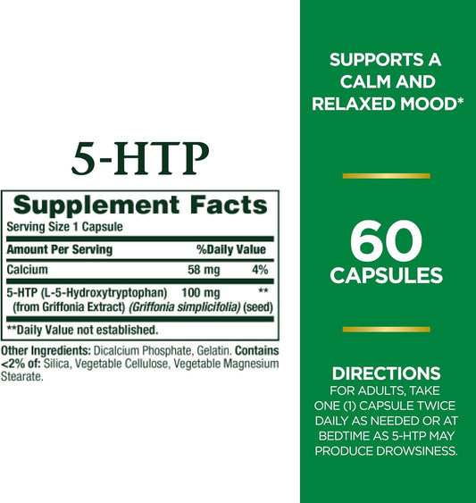 Nature'S Bounty 5-Htp Pills And Dietary Supplement, Supports A Calm And Relaxed Mood, 100Mg, 60 Capsules