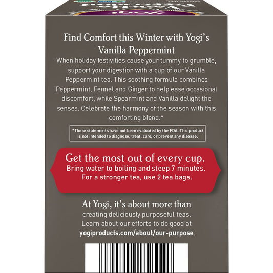 Yogi Tea Vanilla Peppermint Tea - 16 Tea Bags Per Pack (4 Packs) - Herbal Peppermint Vanilla Tea To Support Healthy Digestion - Limited Edition Holiday Digestive Tea With Peppermint, Ginger & More