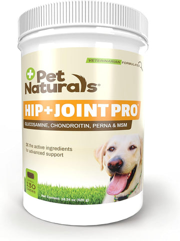 Pet Naturals Hip and Joint Pro with Glucosamine, Chondroitin and MSM, Duck Flavor, 130 Chews - Vet Recommended Maximum Strength Hip and Joint Supplement for Dogs