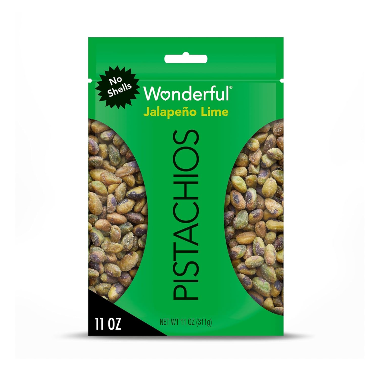 Wonderful Pistachios No Shells, Jalapeño Lime Flavored Nuts, 11 Ounce Resealable Bag, Protein Snacks, Gluten Free, Healthy Snacks