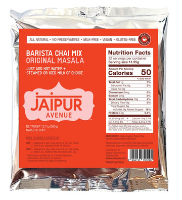 Jaipur Avenue Barista Chai Mix - Original Masala (Without Milk), 12.7 Oz, Makes 32 Cups, Vegan, Gluten-Free, Dairy-Free, Preservative-Free