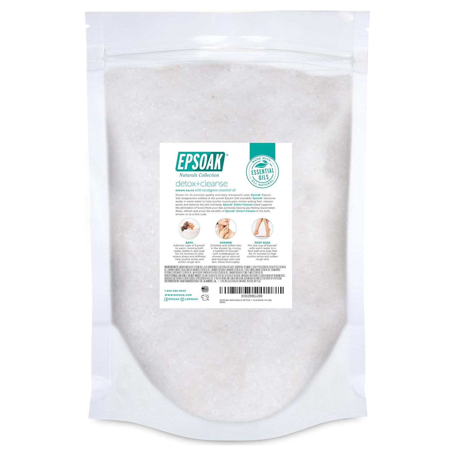 Epsoak Epsom Salt Detox + Cleanse 19 lbs. : Health & Household