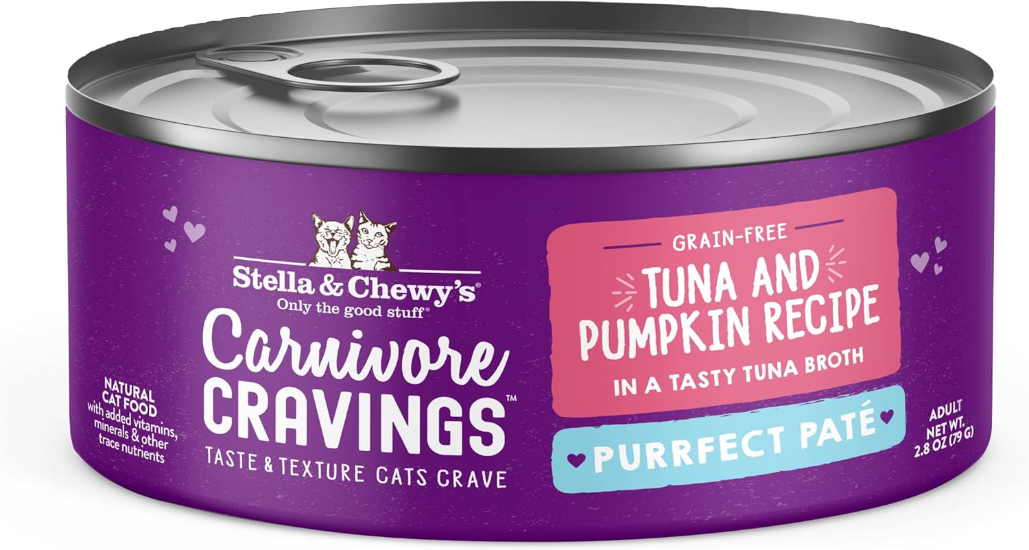 Stella & Chewy'S Carnivore Cravings Purrfect Pate Cans – Grain Free, Protein Rich Wet Cat Food – Tuna & Pumpkin Recipe – (2.8 Ounce Cans, Case Of 24)