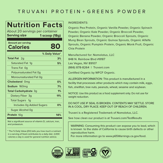 Truvani Vegan Pea Protein Powder | Chocolate | 20G Organic Plant Based Protein | 10 Travel Packets | Gluten & Dairy Free | Low Carb | No Added Sugar