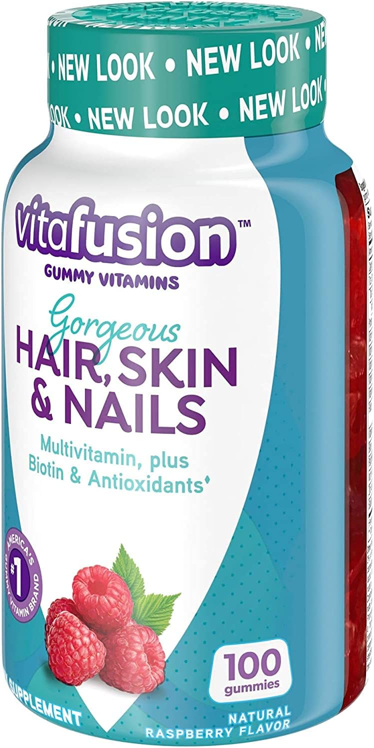 Vitafusion Gorgeous Hair, Skin & Nails Multivitamin, Raspberry 100 Gummies (Pack of 2)