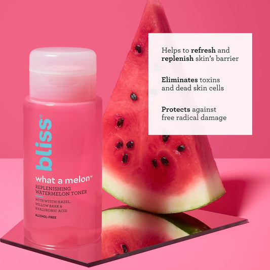 Bliss What a Melon Alcohol-Free Toner With Witch Hazel, Willow Bark and Hyaluronic Acid - Replenishing Watermelon for Combination Skin - Clean, Cruelty-Free, Vegan - 205 ml