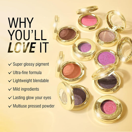 Kyda Single Glitter Eyeshadow - Sparkling Rose Pink, Soft Shimmer Powder, High Pigment Compact, Lightweight Blendable Pearl