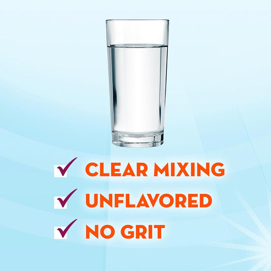 Metamucil Fiber Supplement, Unflavored Clear Mixing Powder, No Grit, No Sugar Added, Plant Based Prebiotic Fiber Blend for Daily Digestive Health, 75 teaspoons