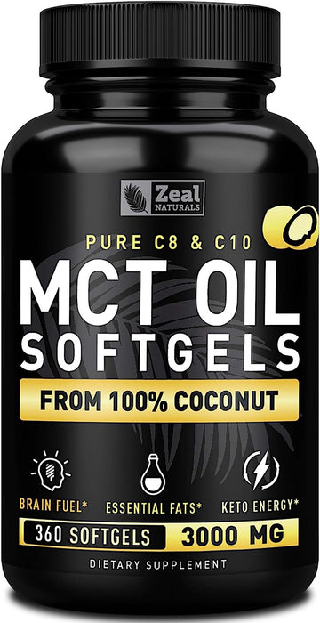 Pure Mct Oil Capsules (360 Softgels | 3000Mg) 4 Month Supply Keto Pills W Unrefined Coconut - C10 & C8 Brain Fuel, Energy, Octane Ketosis