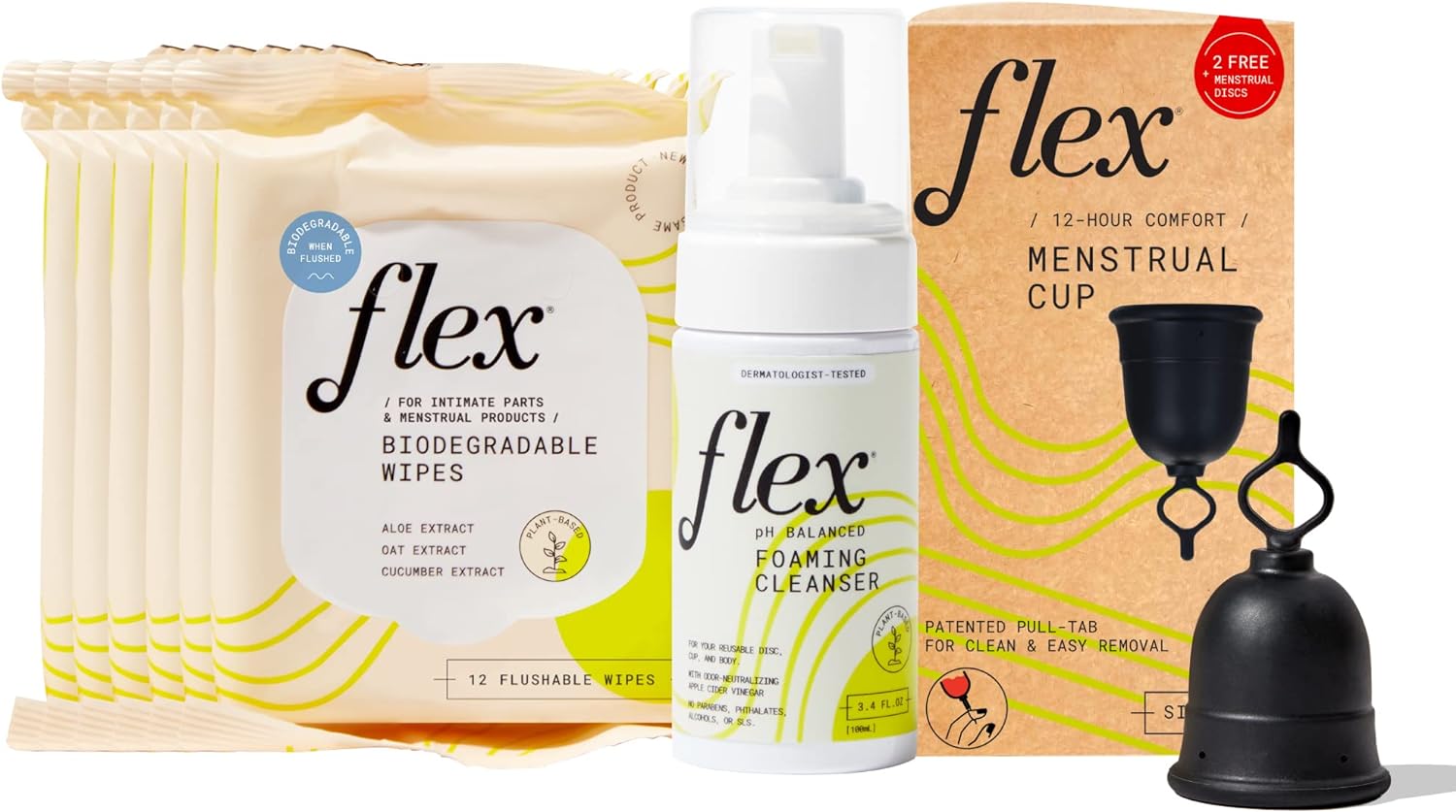 Flex Cup Starter Bundle (Size 02) with Flex Cup + Flex Wash + Flex Wipes 6-Pack