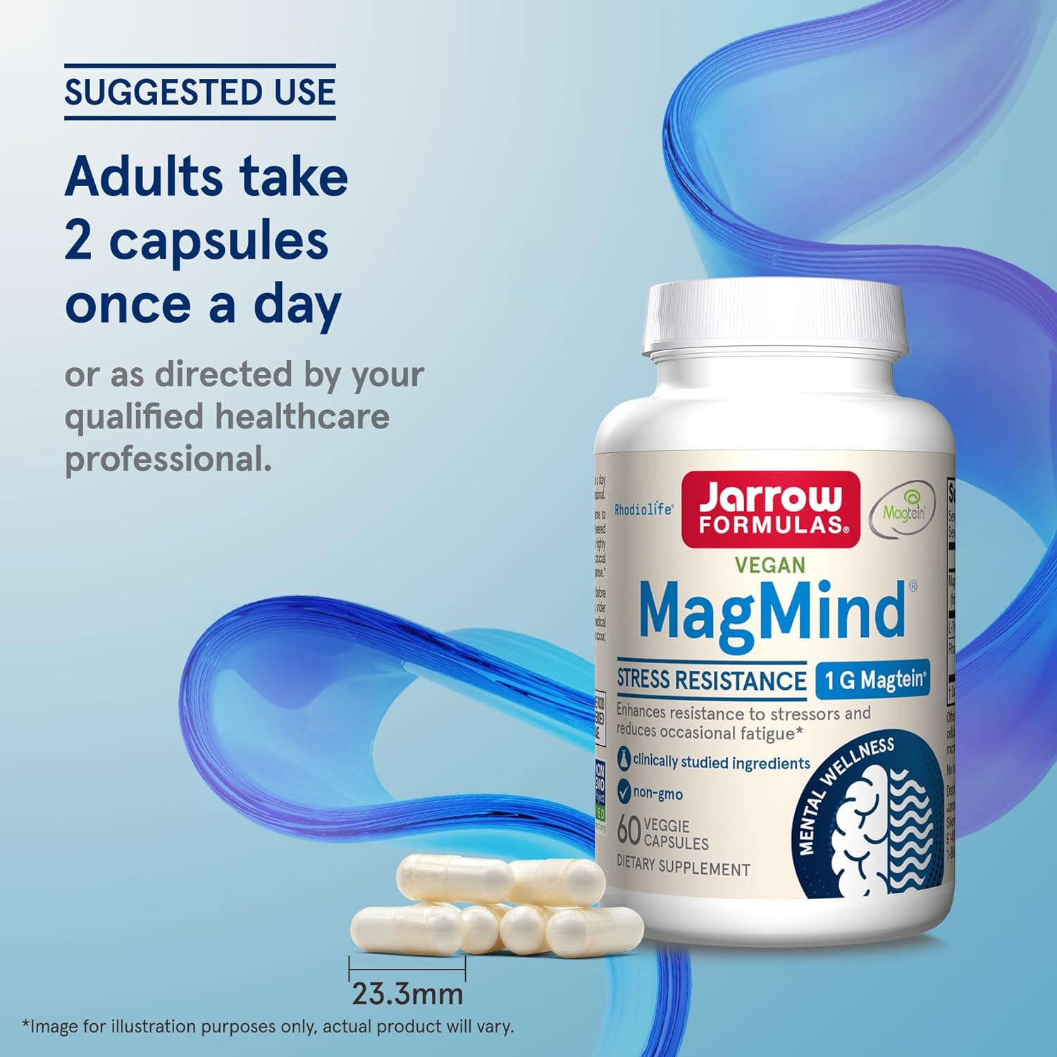 Jarrow Formulas MagMind Stress Resistance with Magtein 1g, L-Theanine and Rhodiolife, Dietary Supplement for Occasional Fatigue and Stress, 60 Veggie Capsules, 30 Day Supply : Health & Household