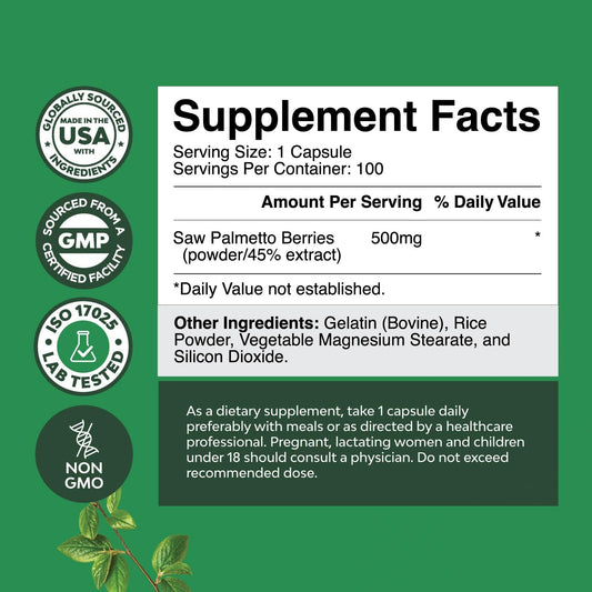 Extra Strength Saw Palmetto Extract - Advanced Saw Palmetto for Women and Men's Hair Growth and Urinary Support with Plant Sterols & Flavonoids - Potent Herbal Saw Palmetto Supplement - 100 Capsules