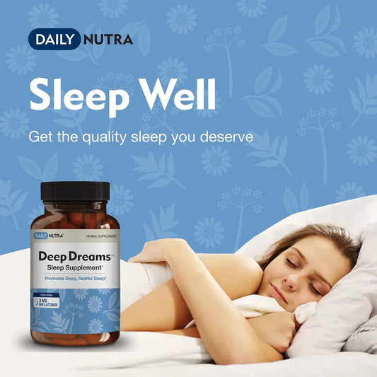 Deep Dreams ~ Natural Sleep Supplement - Promotes Deep, Restful Sleep - Blend Of Melatonin, L-Tryptophan, Apigenin, Valerian, Chamomile, & Passionflower (90 Capsules)