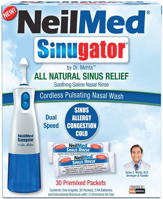 Neilmed Sinugator Cordless Pulsating Nasal Wash With 30 Premixed Packets