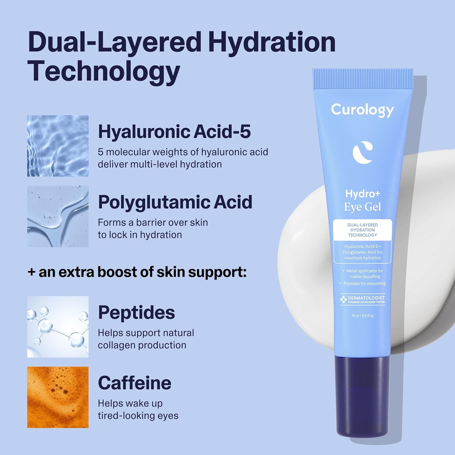 Curology Hydro+ Eye Gel, Hydrating Under Eye Cream With Hyaluronic Acid And Caffeine, 0.5 Fl Oz : Beauty & Personal Care