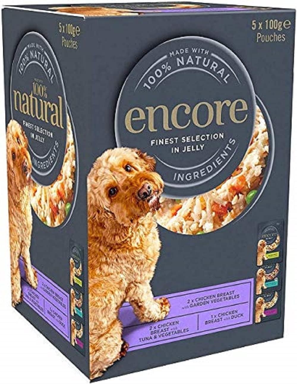 Encore Natural Wet Dog Food, Chicken Selection in Jelly,pack of 4 (5 x 100g) Pouches?ENC9221ML