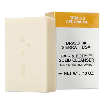 Bravo Sierra All-In-One Shampoo & Face Soap Bar - Citrus & Cedarwood, Coconut, Shea Butter And Oat Flour For Soft Skin And Healthy Hair, 7 Oz