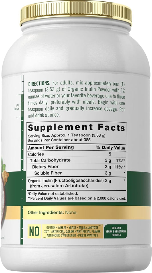 Carlyle Organic Inulin Powder 48Oz | Fiber Supplement From Jerusalem Artichoke | For Probiotic Health | Vegan, Vegetarian, Non-Gmo, Gluten Free