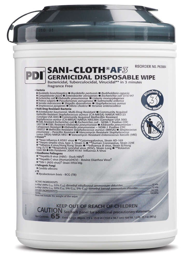 Pdi P63884 Sani-Cloth Af3 Wipes, X-Large, Case, 6 Canisters, 390 Wipes, Canister, 7.5" X 15" : Health & Household
