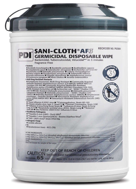 Pdi P63884 Sani-Cloth Af3 Wipes, X-Large, Case, 6 Canisters, 390 Wipes, Canister, 7.5" X 15" : Health & Household