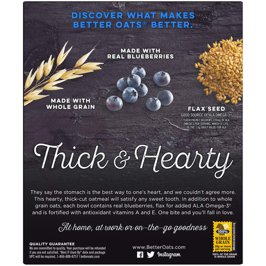 Post Better Oats Thick & Hearty Whole Grain Instant Oatmeal with Flax Seeds, Blueberry Muffin flavor, 15.1 Ounce Box, Pack of 6