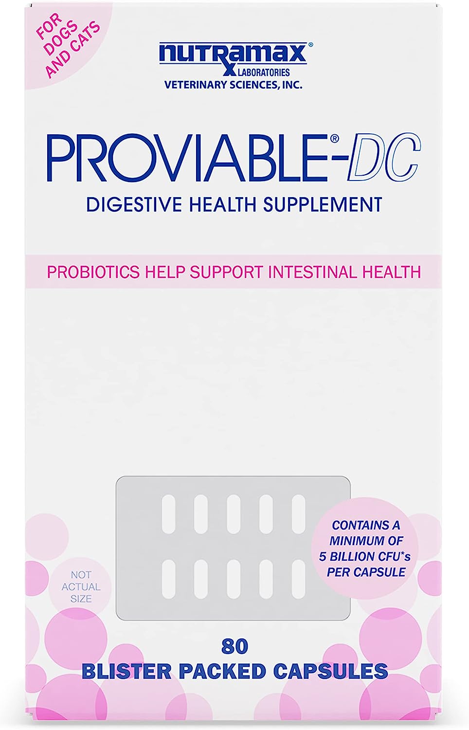 Proviable Digestive Health Supplement Multi-Strain Probiotics and Prebiotics for Cats and Dogs - with 7 Strains of Bacteria, 80 Capsules