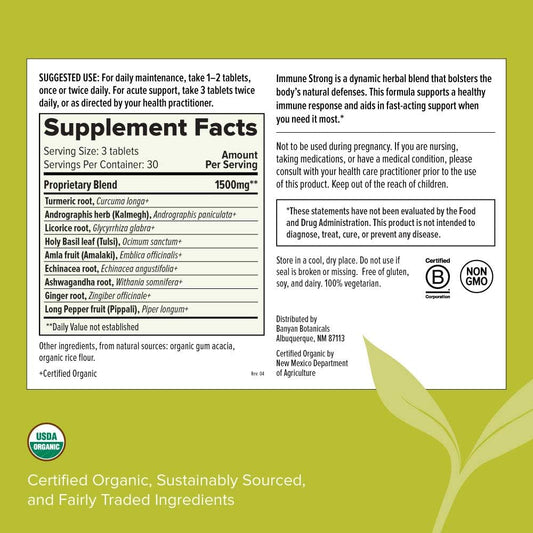 Banyan Botanicals Immune Strong – Organic Supplement with Turmeric & Tulsi ­­– Ayurvedic Immune Support That Strengthens The Body's Natural Defenses* – 90 Tablets – Non-GMO Sustainably Sourced Vegan