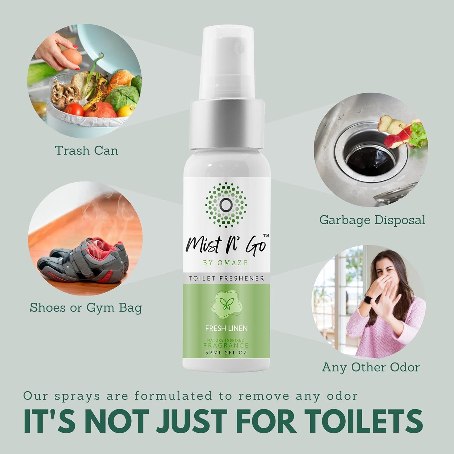 Mist N' Go by OMAZE Fresh Linen Scent Toilet Spray For Poop - Bathroom Spray Odor Eliminator Use Before You Sit On Toilet - Bathroom Poop Spray For Toilet Use For Travelling - Regular Size (2oz x2) : Home & Kitchen