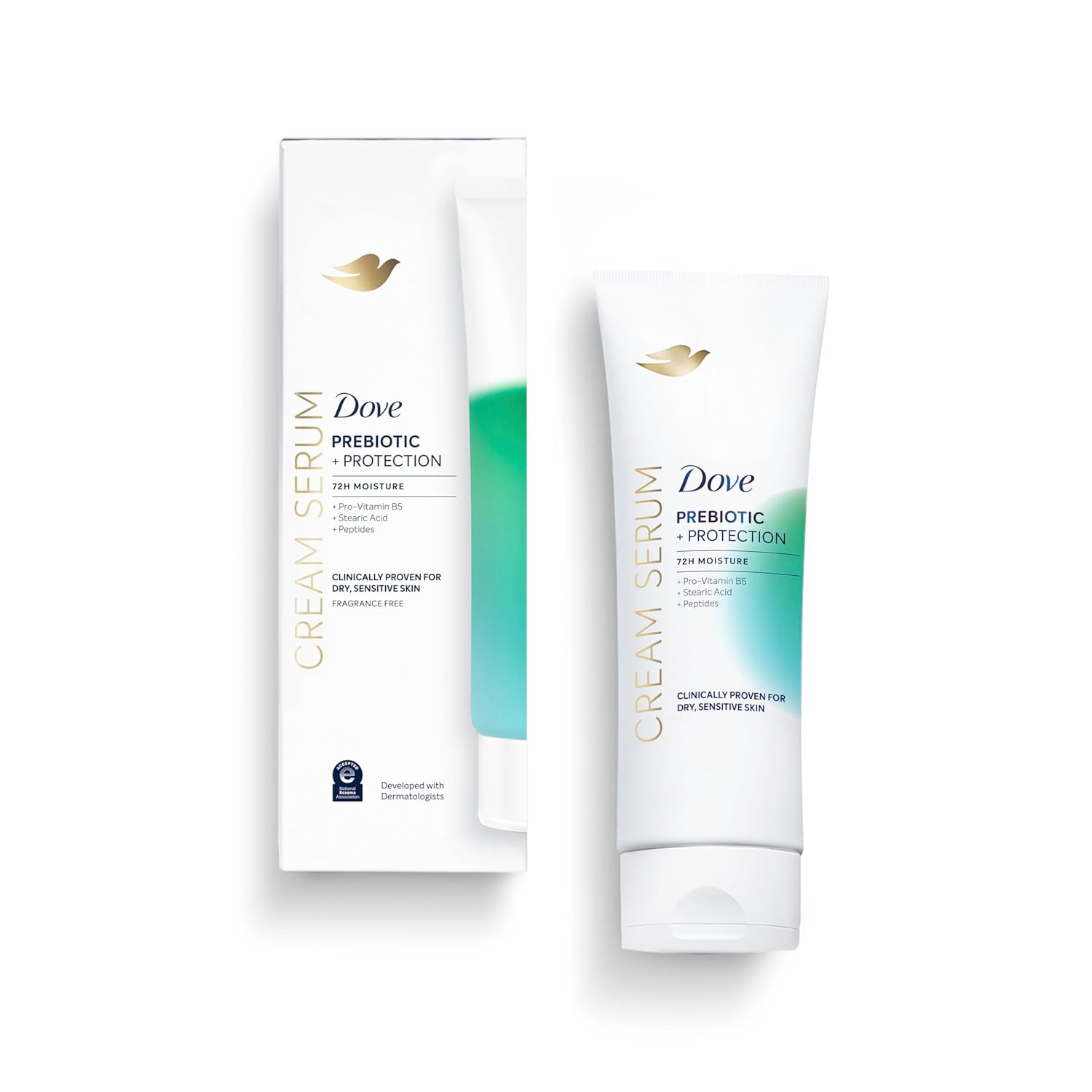 Dove Body Cream Serum Prebiotic + Protection For Dry, Sensitive Skin, With Pro-Vitamin B5, Stearic Acid And Peptides Lotion, 8 Oz