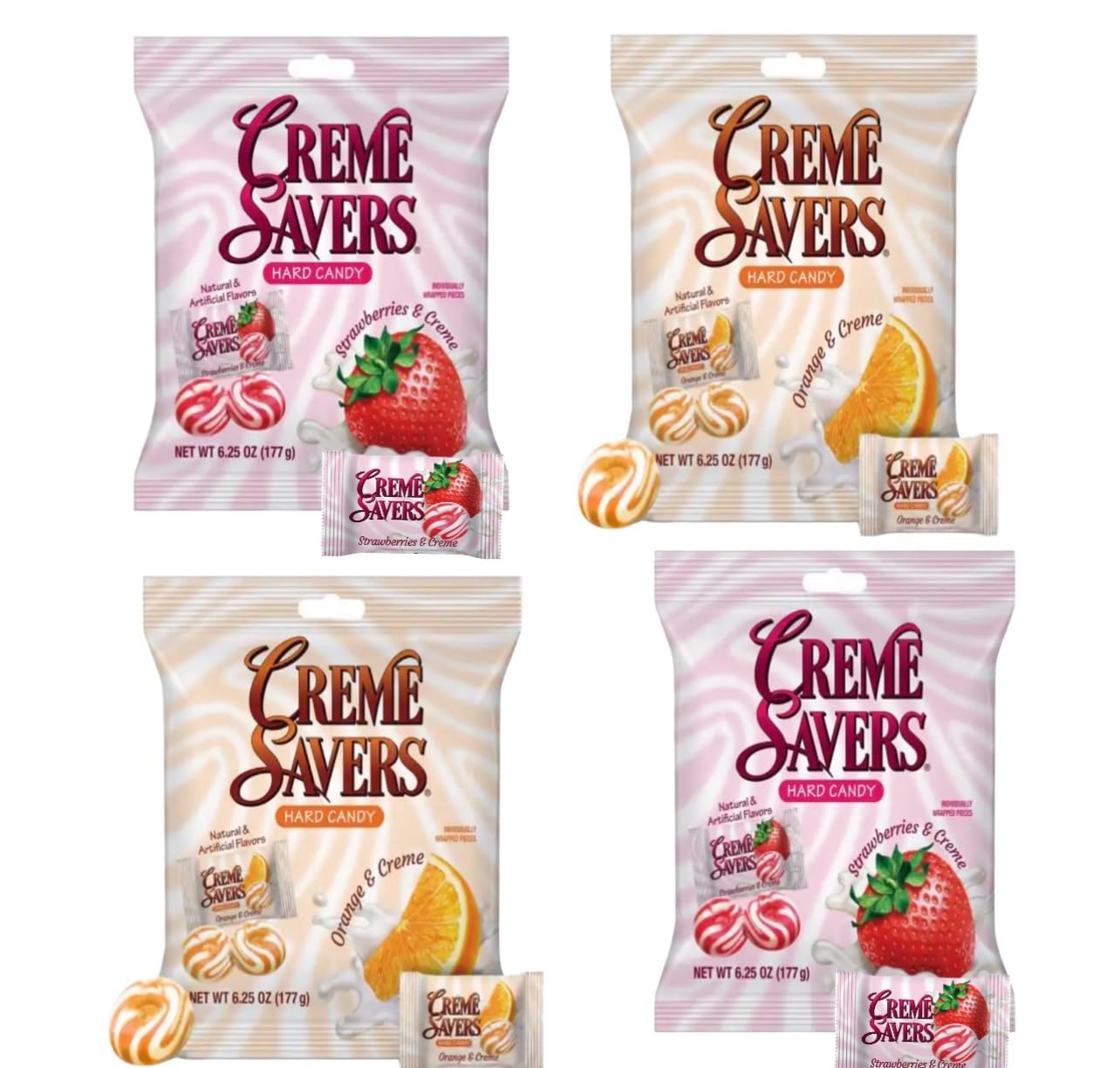 Cream Savers Hard Candy | Original Classic Creamy Delight Individually Wrapped Candies | The Taste Of Fresh Strawberries Or Orange Swirled In Rich Cream | 6.25 Oz - (2 - Pack, Strawberry And Cream)