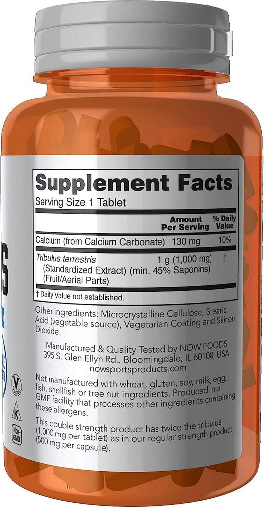 NOW Sports Nutrition, Tribulus (Tribulus terrestris) 1,000 mg, Double Strength, Men's Health, 90 Tablets