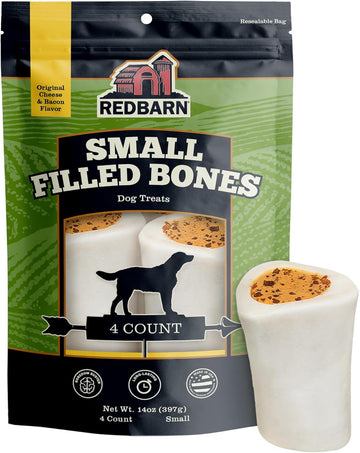 Redbarn Small Filled Dog Bones, Cheese & Bacon Flavor - Long Lasting Stuffed Femur Chew Treat Made In Usa - 4 Count - Packaging May Vary