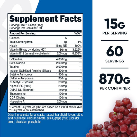 Nutricost Pre-X Xtreme Pre-Workout Complex Powder, Grape, 60 Servings,