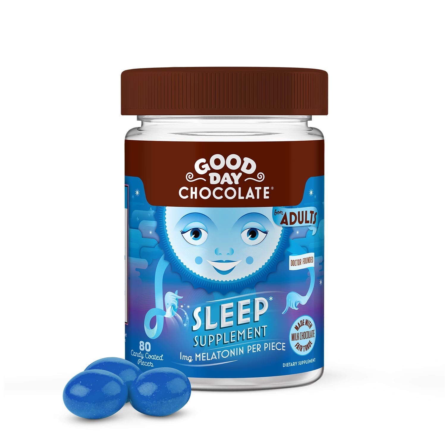 Good Day Chocolate Melatonin for Adults [ 80 Count ] - Fair Trade Non-GMO Milk Chocolate with Chamomile and Melatonin 1 mg - Adult Melatonin, Adult Natural Sleep Aid Supplement