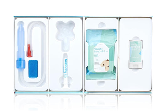 Frida Baby Sick Day Prep Kit - Includes NoseFrida Nasal Aspirator, MediFrida Pacifier Medicine Dispenser, Breathefrida Vapor Chest Rub + Snot Wipes. Soothe Stuffy Noses for Babies with A Cold