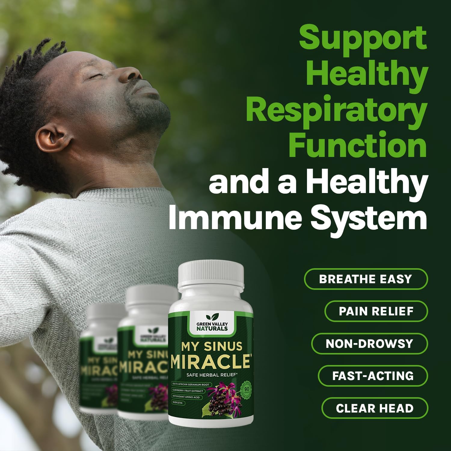 Green Valley Naturals My Sinus Miracle Herbal Supplement, 90 Capsules (1) : Health & Household